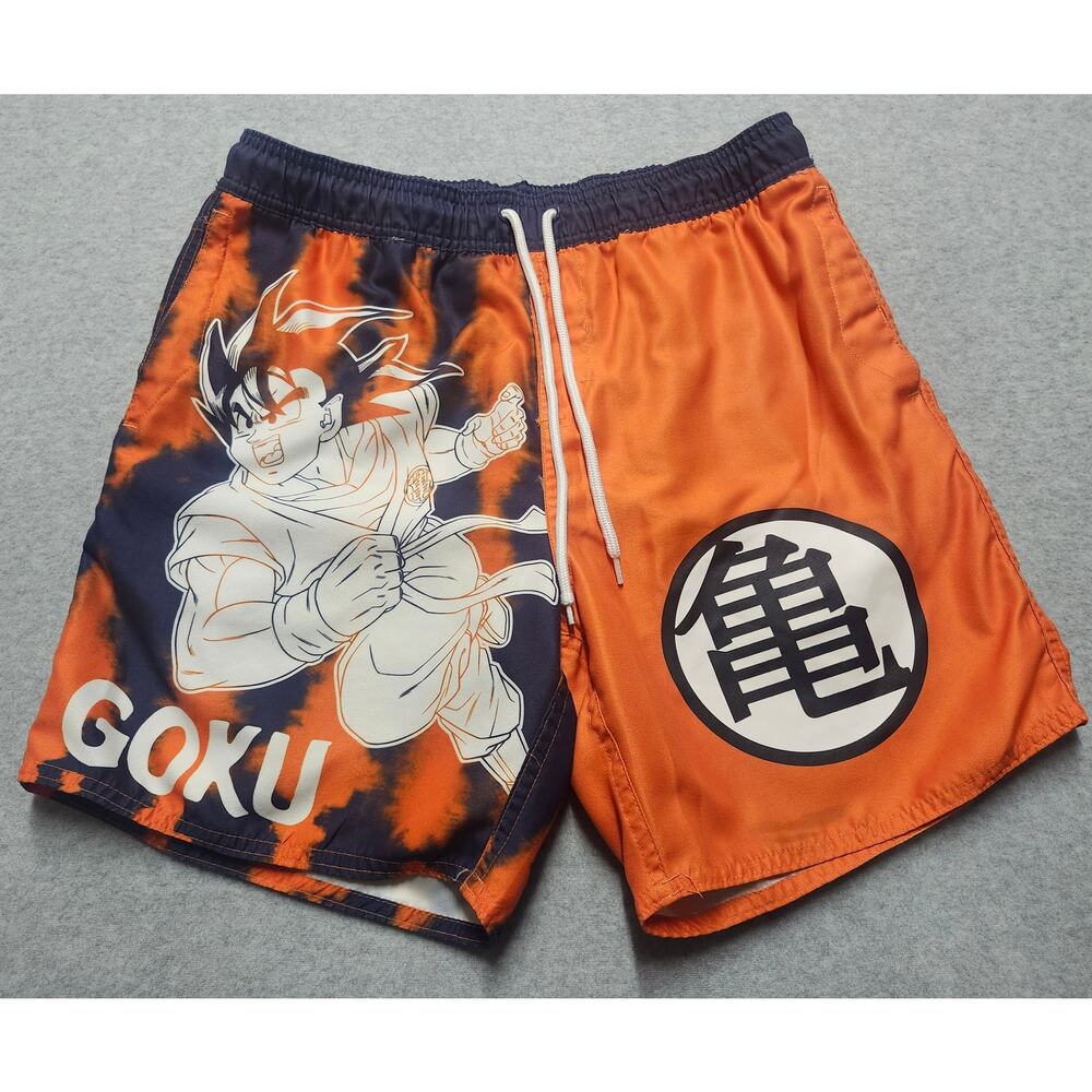 Dragon Ball Z Goku Swim Trunks Mens Medium Orange Anime Board Shorts Mesh Lined